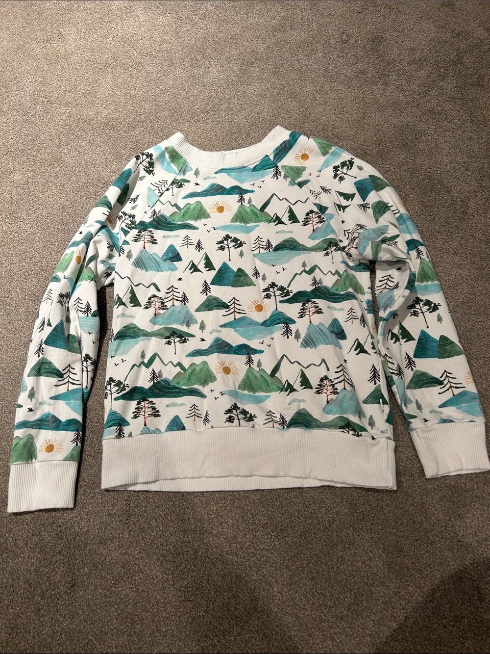 Little Sleepies White Sweatshirt with Green & Teal Mountain Print